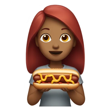Girl with dark red hair eating a hotdog sticker