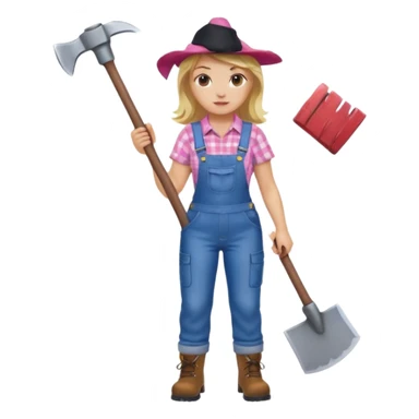 lumberjack blonde woman holding axe pink checked shirt and overalls sticker