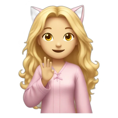 Catgirl with long blond hair yellow eyes in Choral pajamas waving sticker
