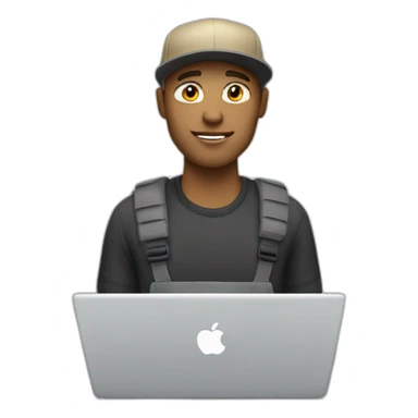 dark blonde guy wearing a cap with a mac book pro sticker