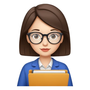 a woman with glasses and a folder in her hands like sticker