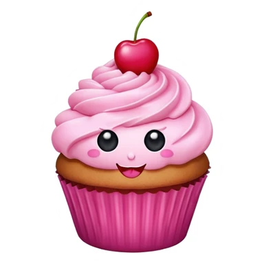 cupcake with pink icing, cute face, cherry on top sticker