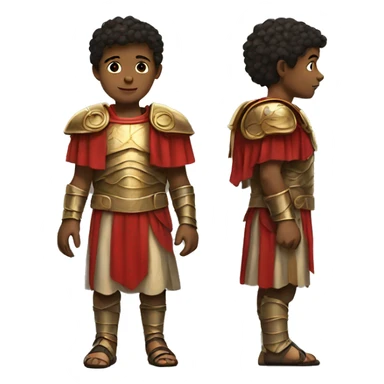 A boy dressed in oversized roman gear sticker