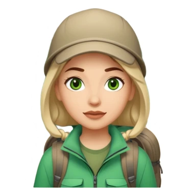 woman hiking in the woods in the sunshine. light face and green eyes. sticker