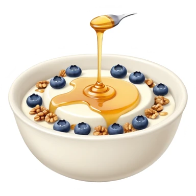 Yogurt in a bowl with granola and blueberries topped with honey drizzle sticker