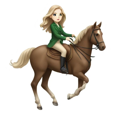 Girl high end clothes green eyes riding a horse pale skin brown hair sticker