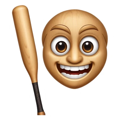 Baseball bat with large expressive eyes, a small button nose, and a wide grin sticker