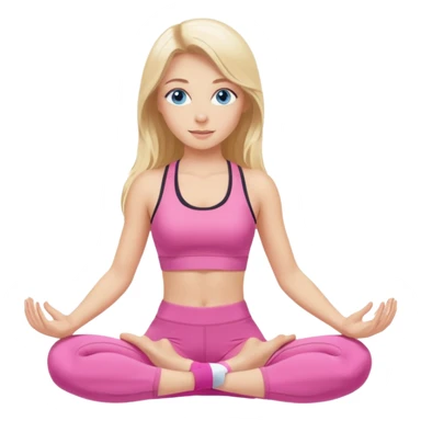  long blown out blonde hair woman blue eyes wearing pink workout set doing pilates sticker
