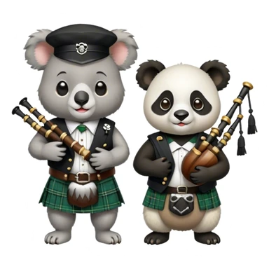Koala and panda with bagpipes and kilt sticker