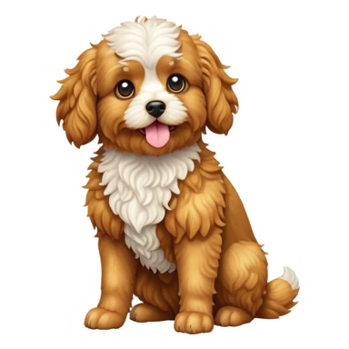 cinematic-[cavoodle dog]-realistic-full-body-sitting-emoji,-tail-resting-loosely-beside-its-paws,-head-tilted-dramatically,-curly-[solid golden]-fur that looks like fried chicken,-simplified-yet-realistic-focused-features,-highly-detailed,-glowing-with-an-almost-sarcastic-glow sticker