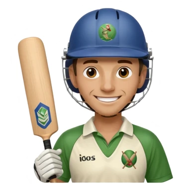 i want a emoji suitable for a logo s well.
it should contain a man holding cricket bat and is wearing all the cricket accessories sticker
