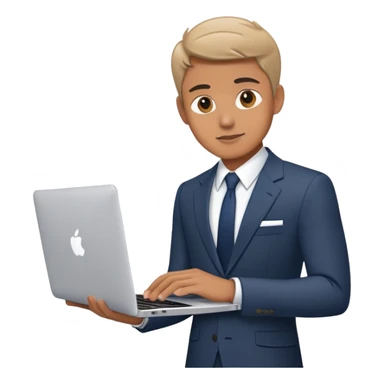 Homme en costume avec un MacBook sticker