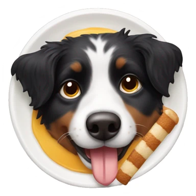 Small black australian shepherd dog eating dessert  sticker