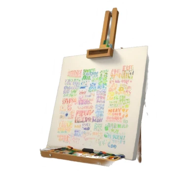 an image of an artist’s studio, complete with an easel, a palette filled with colorful words, and a half-finished painting that includes some sentences scattered across the canvas sticker