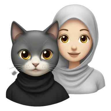 white girl with black hijab and a grey cat sticker