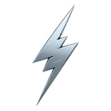 A lightning bolt emoji made of polished silver chrome, sharp yet rounded edges, glossy metallic surface, soft reflections, minimal futuristic design, iOS emoji style, centered, clean white background sticker
