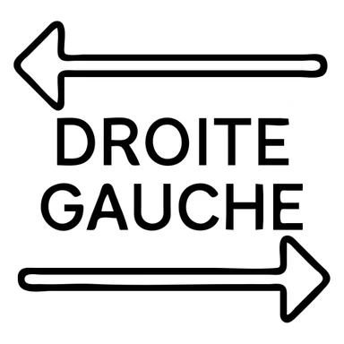 Directional arrows pointing right and left with "droite gauche" text sticker