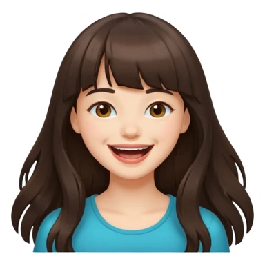 Gorgeous brunette girl with bangs and long hair having fun, laughing sticker