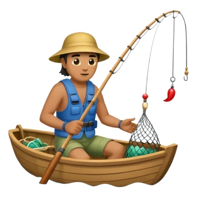 A Polynesian fisherman in the water fishing with a net. sticker