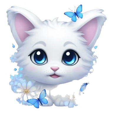 Edgy Cute Cool Kawaii gorgeous sparkly ethereal white fantasy animal with blue eyes sona with flowers and butterflies beautiful aesthetic sticker
