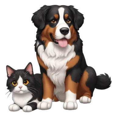 A Bernese dog next to A black and brown tortoiseshell cat with no white fur sticker