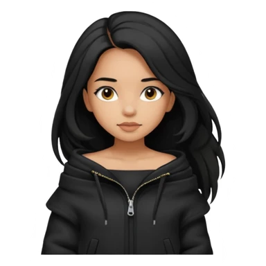  Siyah uzun saçlı ceket giyen esmerimsi kız fazla esmer değil siyah ceket  polar ceket ceket gevşek biraz omzundan çıkıyormuş gibi ve bugday ten rengi sticker