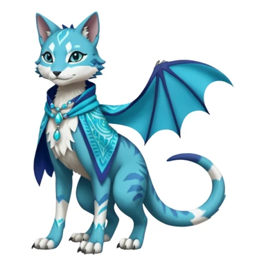 Kawaii cute Indigo Turquoise Grey beautiful pretty elegant divine edgy feline-vernid-sergal-Fakémon-Pokémon-Digimon-fursona-animal-creature, full body, with intricate detailed markings, silken shawl, decorative anklets sticker