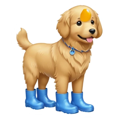 golden retriever with blue rainboots sticker