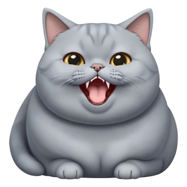Cinematic Cute Chubby Grey British Shorthair Cat Portrait Emoji, Head tilted playfully and yawning, round and plump body with sleek soft grey fur and subtle blue undertones, Simplified yet adorable features, highly detailed, glowing with a warm, friendly glow, high shine, curious yet calm, stylized with a touch of whimsy, bright and endearing, soft glowing outline, capturing the essence of a mischievous yet loving and lazy kitty, so cute it feels like it could stretch out of the screen and cuddle! sticker