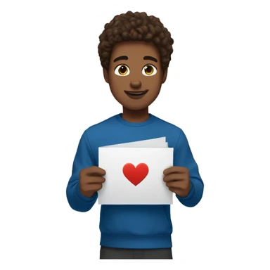 My boyfriend holding an I love you card, he's brunette with swooped hair and he's white and teenage with brown eyes and wearing a blue nike tech with medium doe eyes sticker