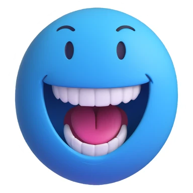 blue smiley face with a wide open mouth, laughing, Microsoft Fluent style sticker