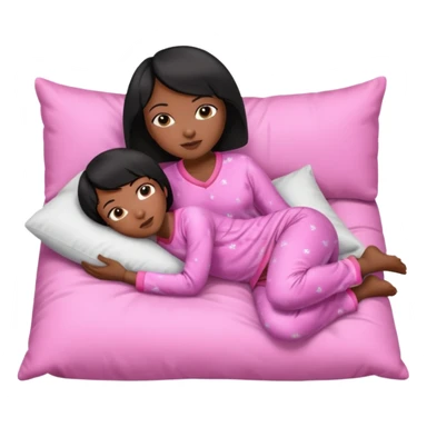 Dark skin Black woman with short  black bob  hair, pink pajamas laying on pillow just me  sticker