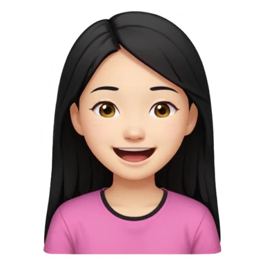 a girl genuinely feeling happy so so so much laughing so hard with her eyes folded long black hair asian girl on a pink shirt sticker