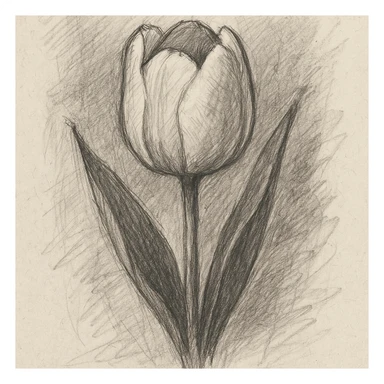 white tulip flower, pencil sketch style sticker