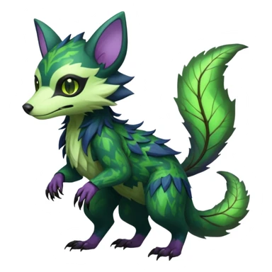 Realistic Sharp swampy mossy elemental ivy floral detailed Colorful translucent luminescent glowing Trico-Noibat-batty-Sergal-Furret-Ferret-Wolverine-Vernid-furry-fursona-fusion-Fakemon-animal-hybrid-creature, full body sticker