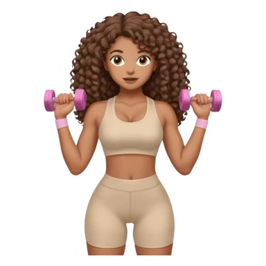 Create dream body girl with big glute and small waist and brown curly long hair with pastel beige gym clothes  sticker
