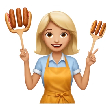 A cheerful woman selling hotdogs, waving a tongs in one hand. sticker