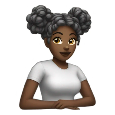 A black woman with space buns behind a computer screen, working in the field of technology sticker