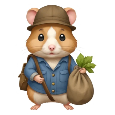 cartoon-style hamster poor hobo carrying a bindle over its shoulder with a sad expression. sticker