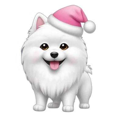Japanspitz weiß mit weihnachtsmütze rosa Ohren sticker