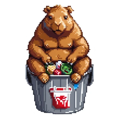 Buff capybara with huge muscles sitting in a KFC bucket sticker