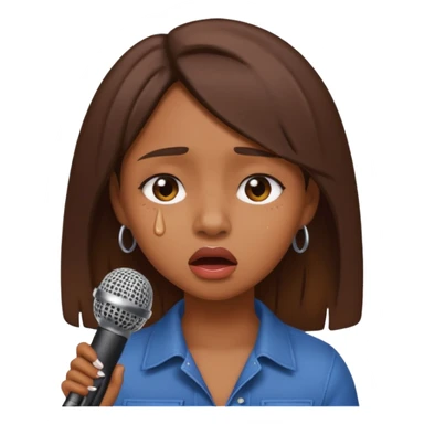 Brown skin girl singing into a microphone looking sad  sticker