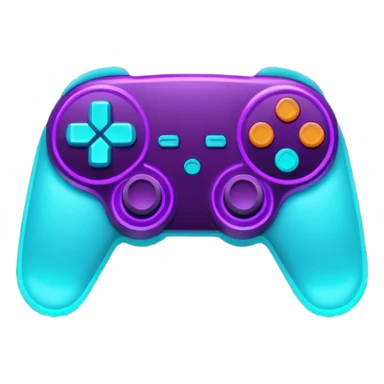 futuristic minimalistic glowing gamepad icon, purple and cyan neon light, dark tech background, 1:1 aspect ratio, no face sticker