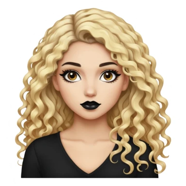 split dye leftside blonde rightside black-brown hair, baddie, pretty makeup, black eyeliner, long and curly hair sticker