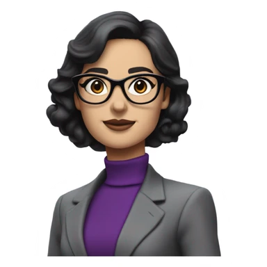 Full torso of Tv show young Diana Prince wearing grey suit with silk purple turtleneck and black eyeglasses  sticker