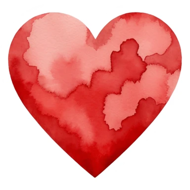 minimalist watercolor heart icon, monochromatic red washes, soft bleeding edges, on textured white paper, serene and emotional, perfect for app icon, transparent background, flat lay --style raw --stylize 150 sticker