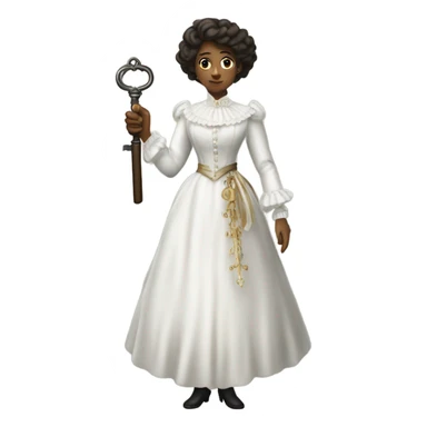 galora login holding a big key in white victorian dress, full body sticker