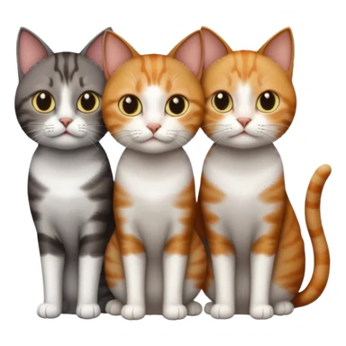 3 different coloured tiny short haired cats, including a dark brown tabby and white cat, and a dark grey and white and a ginger and white sticker