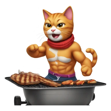 Super muscle cat snowboarding while having a bbq sticker