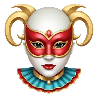 circus masked performer portrait, head and shoulders only, elegant carnival mask, dramatic costume collar, mysterious expression, 3D cartoon, mobile game icon style, clean background, no text, no watermark sticker